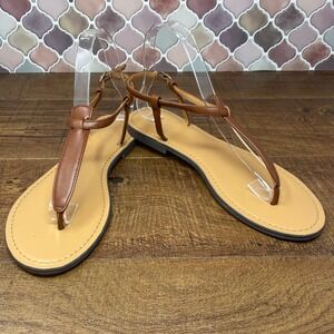 J.‎ Crew Factory - Ankle Strap Thong Flat Sandals - Brown - Size 8